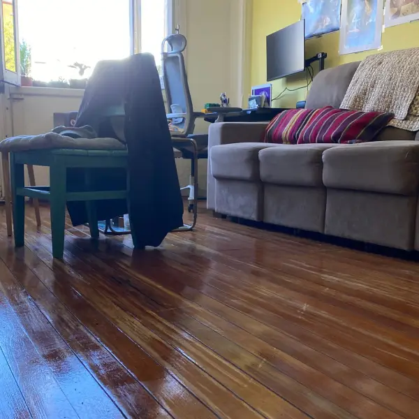 Living de apartamento con piso de madera — trabajo de CleanFach